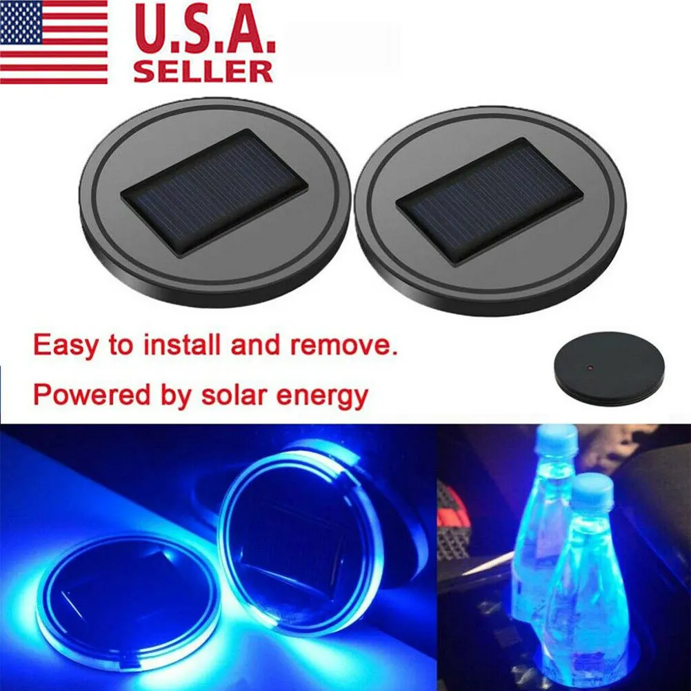 

2 PCS Solar Powered LED Car Cup Holder Mats Pads Drink Bottle Coasters with Built-in Light and Vibration Sensor Car Interior