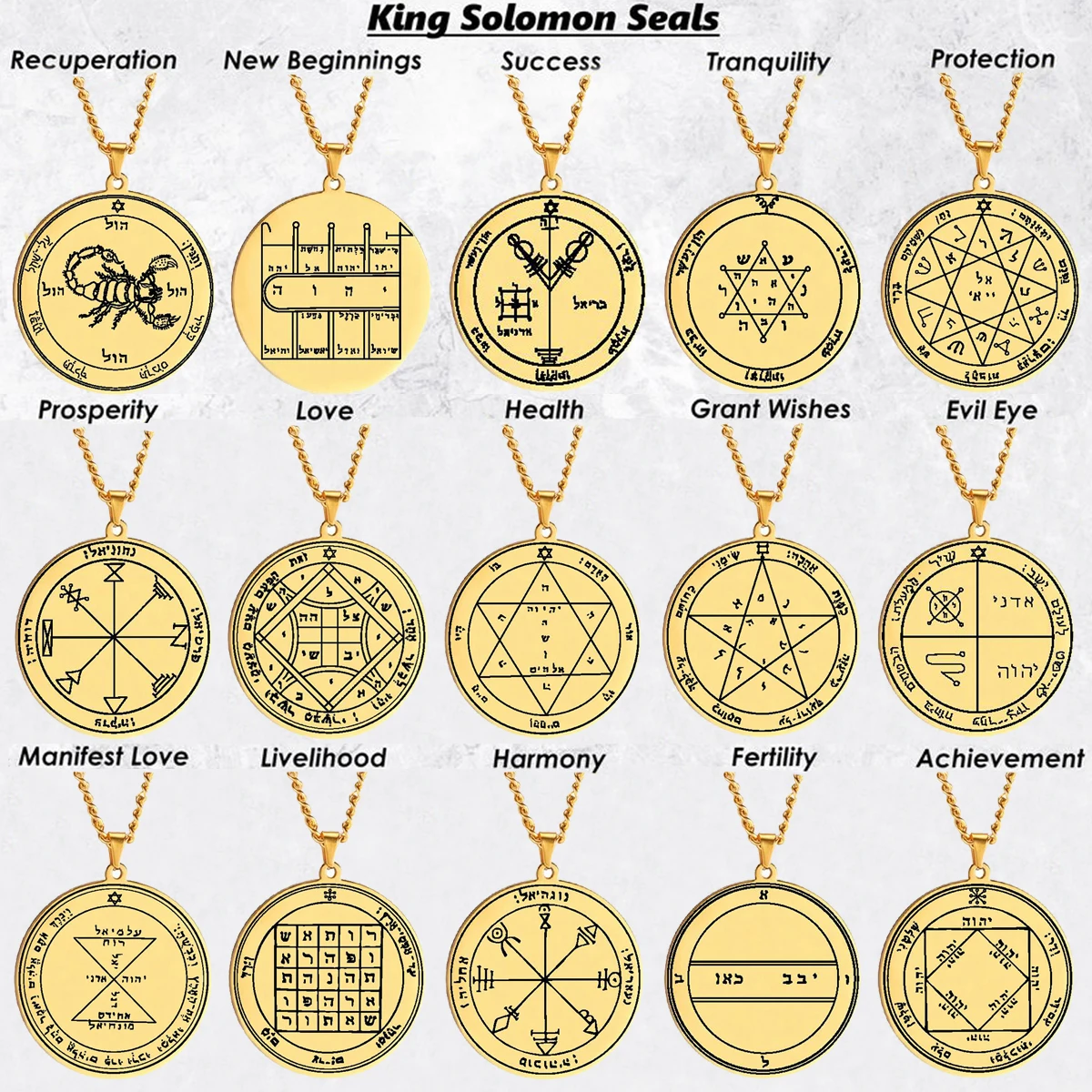 Rey Salomón sello talismán amuleto joyería manifiesto de prosperidad amor Pentacles moneda medallón collar con colgante de acero inoxidable