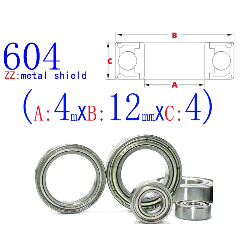 604ZZ (10pcs) Flange Mini Bearings 4x12x4mm Rubber & Iron Sealed RC Car Toy Bearing Kit