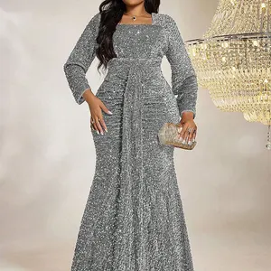 فستان سهرة من الترتر TOLEEN للنساء فساتين ماكسي بالإضافة إلى حجم ثقيل أنيق ضيق ذيل مأدبة وصيفة الشرف الفاخرة أعلى 6 فساتين وصيفة الشرف مبيعا بحجم كبير - رقم 6