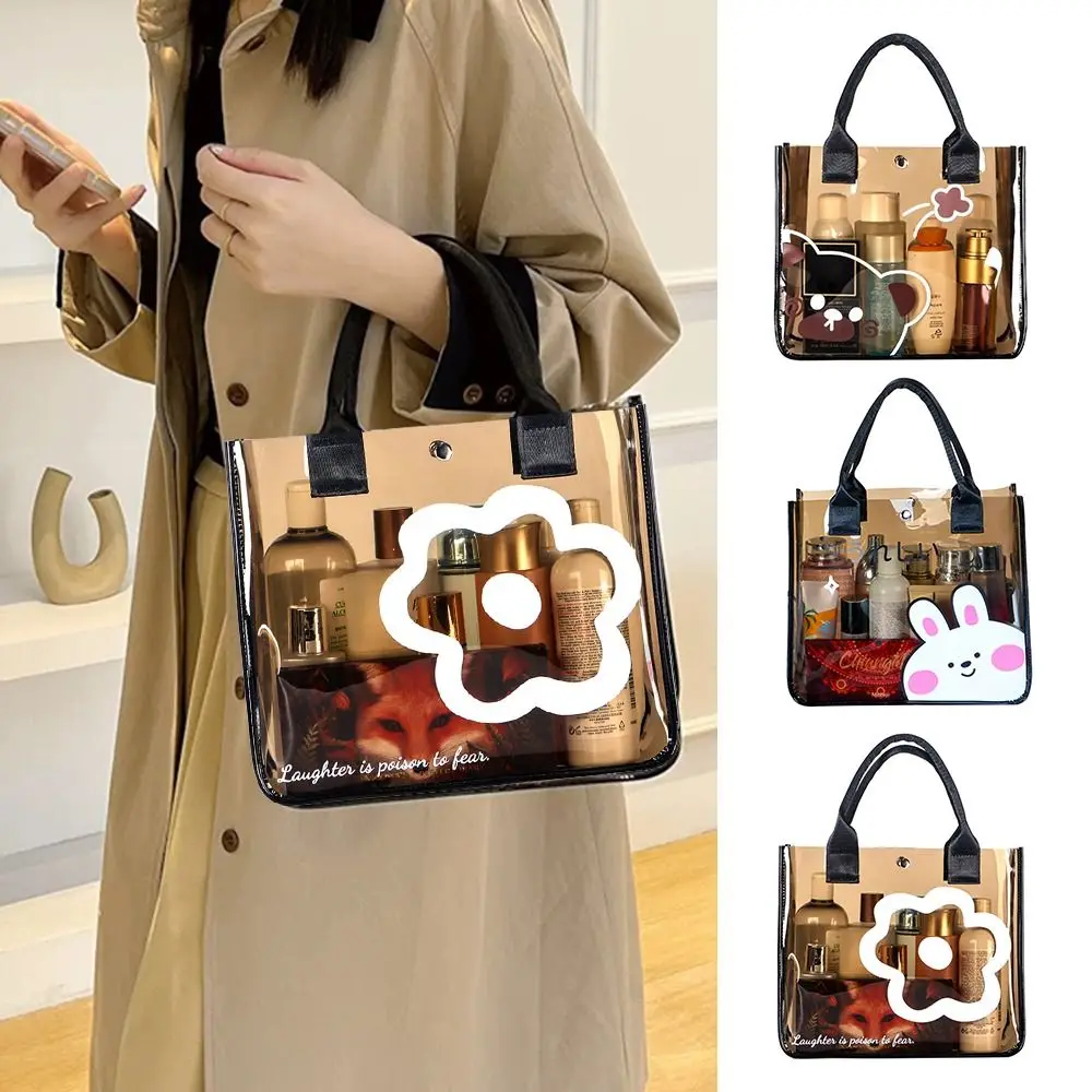 

Fashion Clear Beach Tote Bag PVC Flower Cartoon Transparent Bag with Zipper Multipurpose Shoulder Sling Bags Women