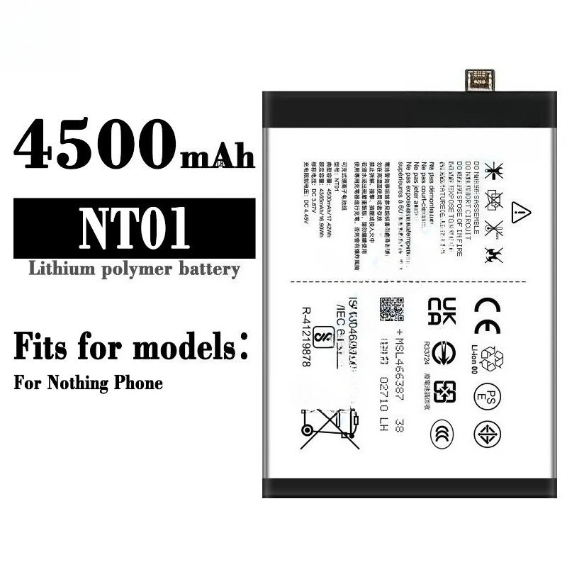 New 3.87V 4500mAh NT01 Replacement Battery for Nothing Phone 1st Generation Mobile Phone Battery+tools