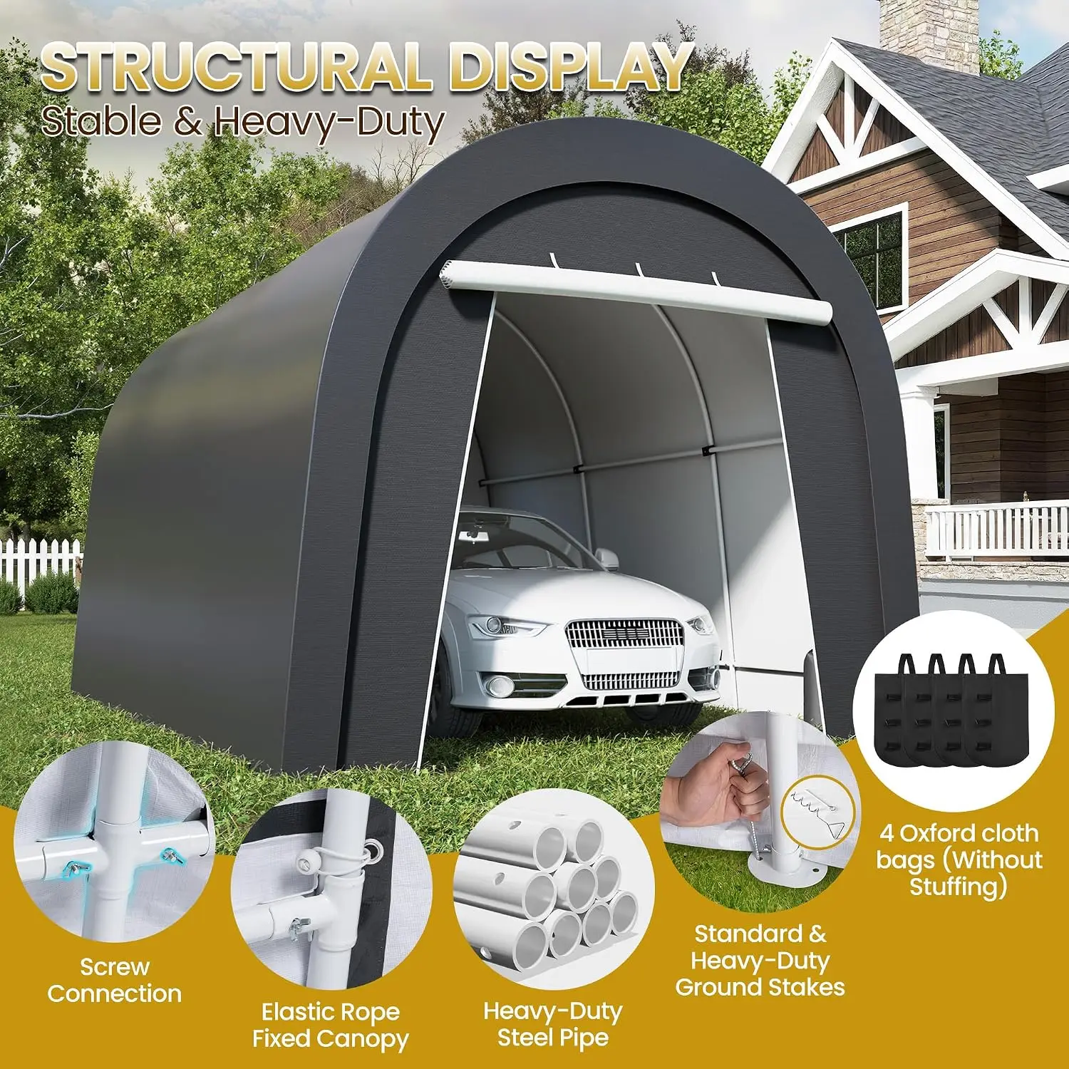 10x15ft Carport with 4 Sandbags for UV & Rain Protection, Customized