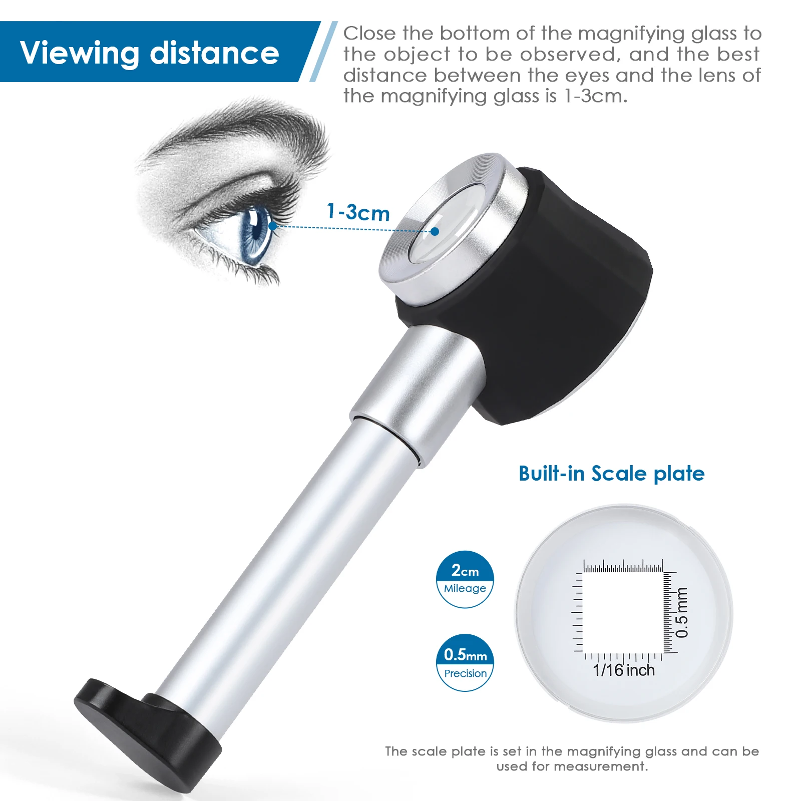 Handheld 10X Magnifier Loupe LED Optical Glass Magnifying Glass With Light Scale Magnifying  Jewelry Loupes With Measure Scale