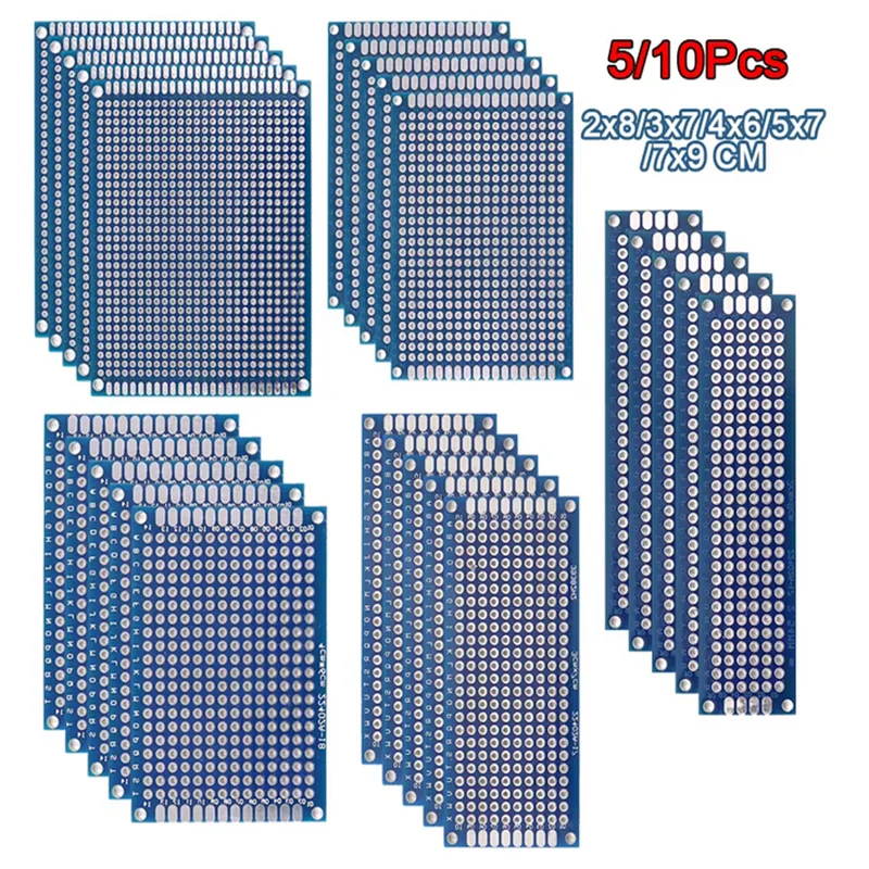 5/10PCS PCB Board Prototype Board Blue 2x8/3x7/4x6/5x7/7x9cm Double Sided Circuit Boards For DIY Soldering Project