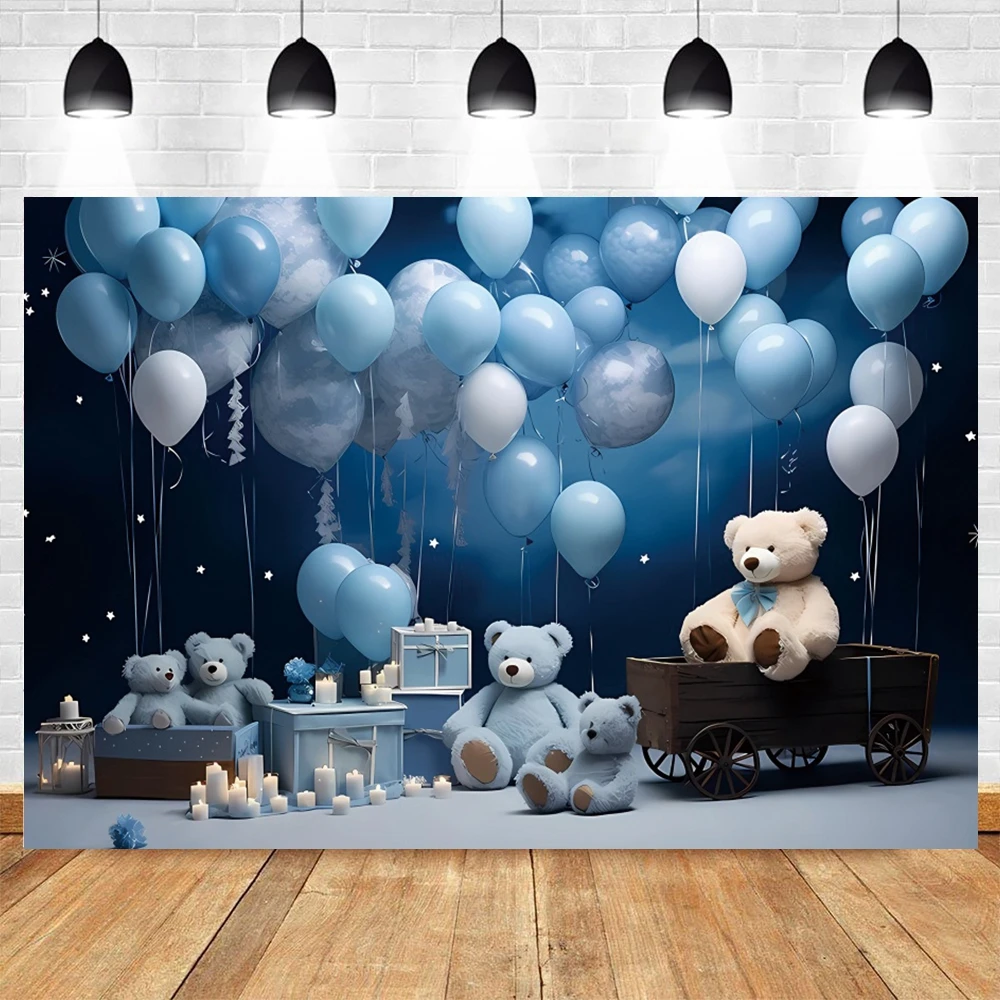 Balloon Bear Baby Birthday Backdrops for Photography Boy Girl\'s Photo Photographic Party Decor Background Photo Studio Shoots