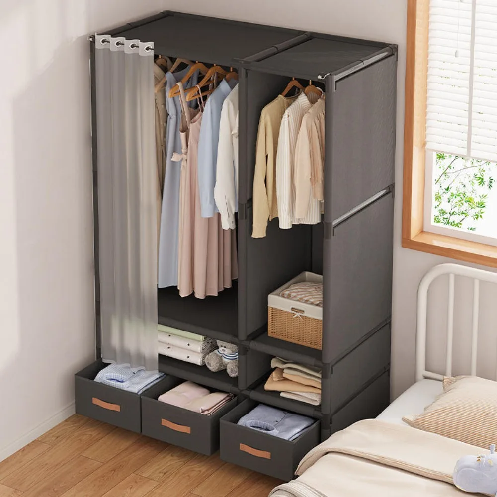 Simple Wardrobe Dustproof Wardrobe with Drawers Bedroom Simple Storage Armoire Easy To Assemble Large Capacity Bedroom Furniture