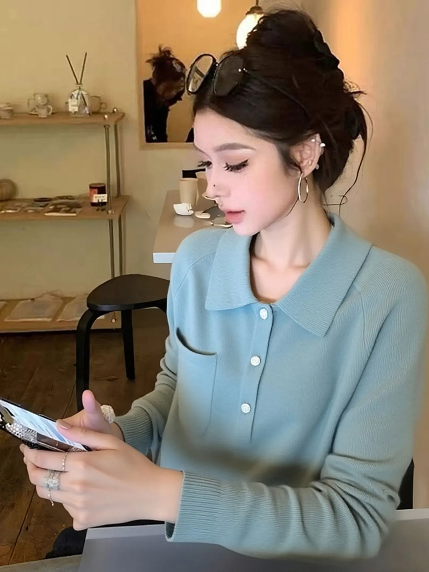 

Ele Long Sve Knitwear Collared Commute Friendly Women's Faion Winter Basic Match All Sweater Top European High End B...