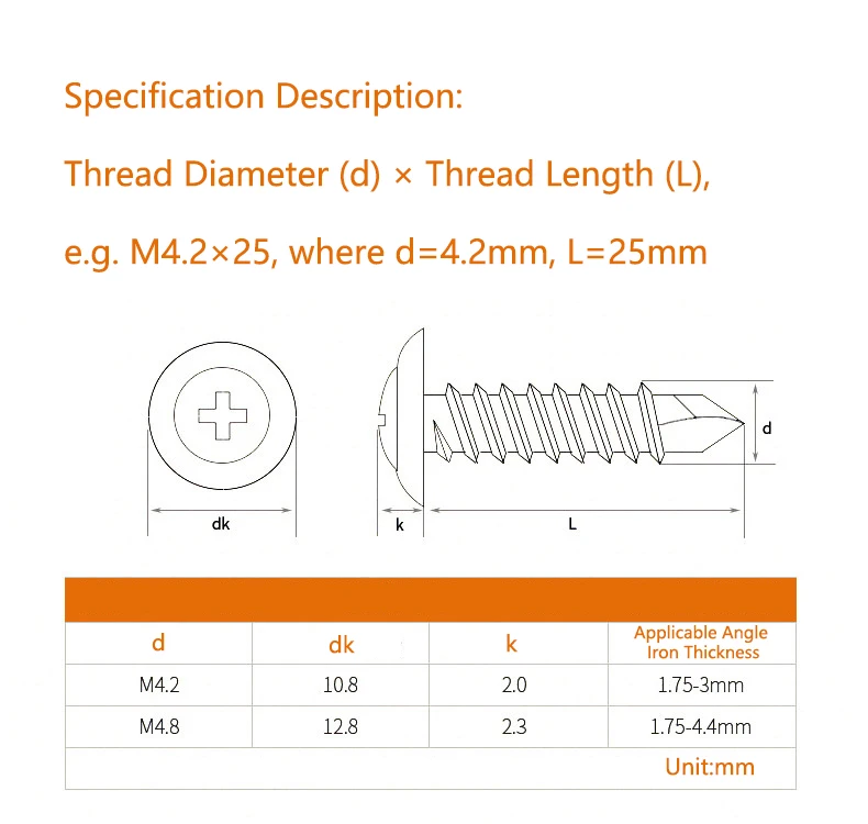 M4.2 #8 410 Stainless Steel Large Round Flat Head Self Drilling Screw Self-tapping Screw Fastener for Wood Sheet Metal Repair