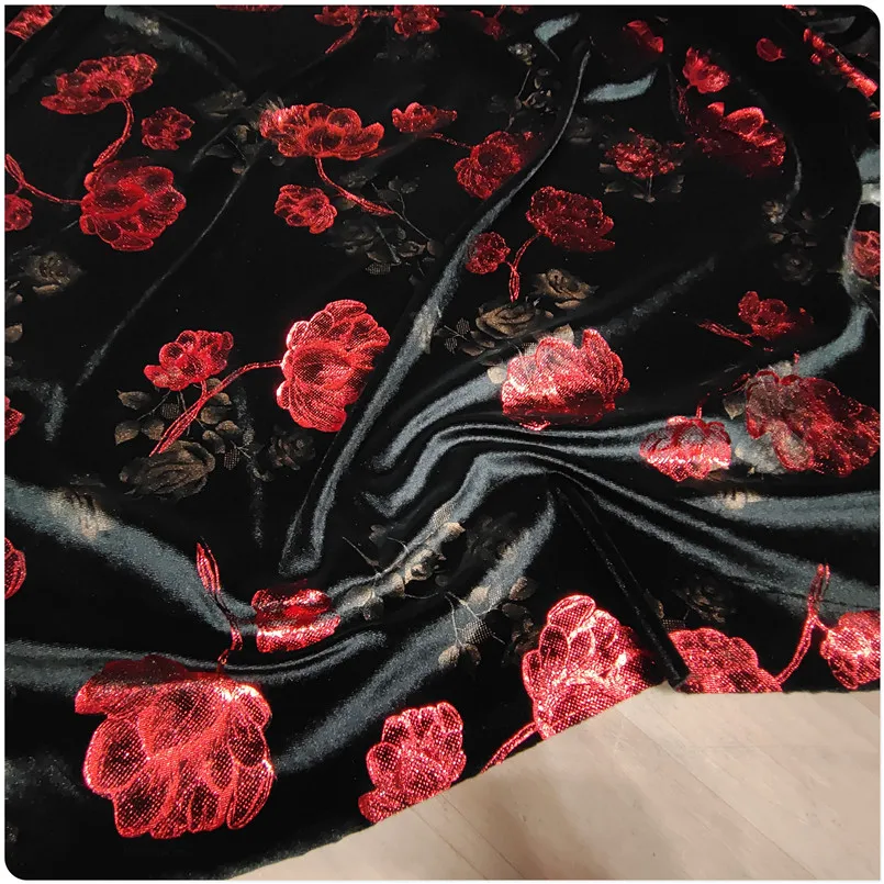 

Ткань из бархата с цветочным узором «Красное золото» для Рамадана - Эластичный полиэстеровый бархат для отделки абайи, вечерних платьев и шитья