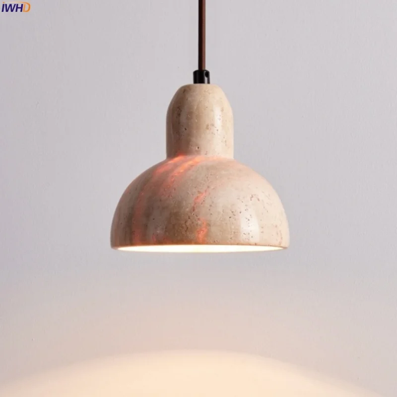 

IWHD Wabi Sabi Vintage LED Pendant Lights Fixture Bedroom Kitchen Living Room Decor Yellow Travertine Hanging Lamps Luminaria