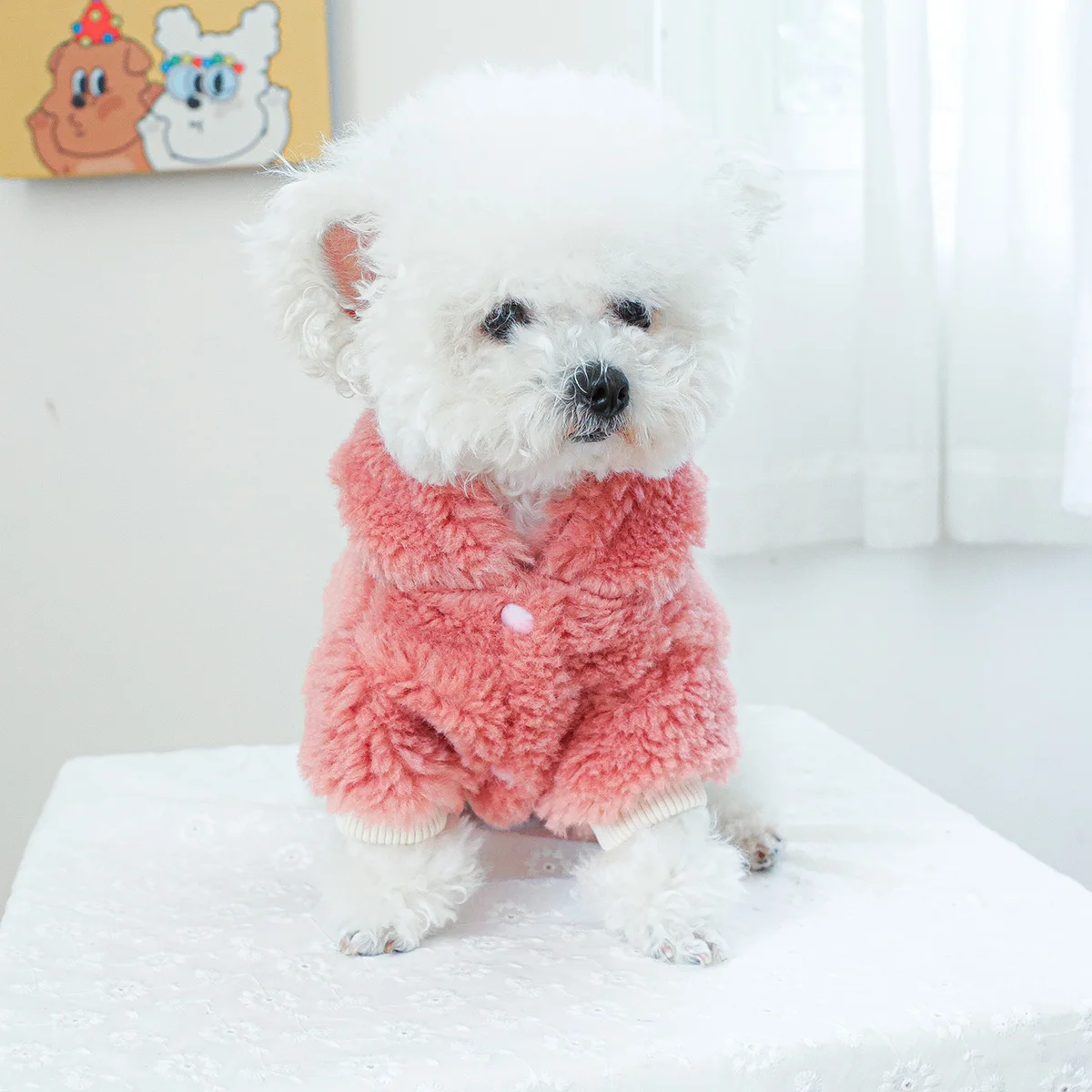 1PC Pet Clothing Autumn/Winter Pink Thickened Bar Hat Coat Suitable for Small and Medium sized Dogs