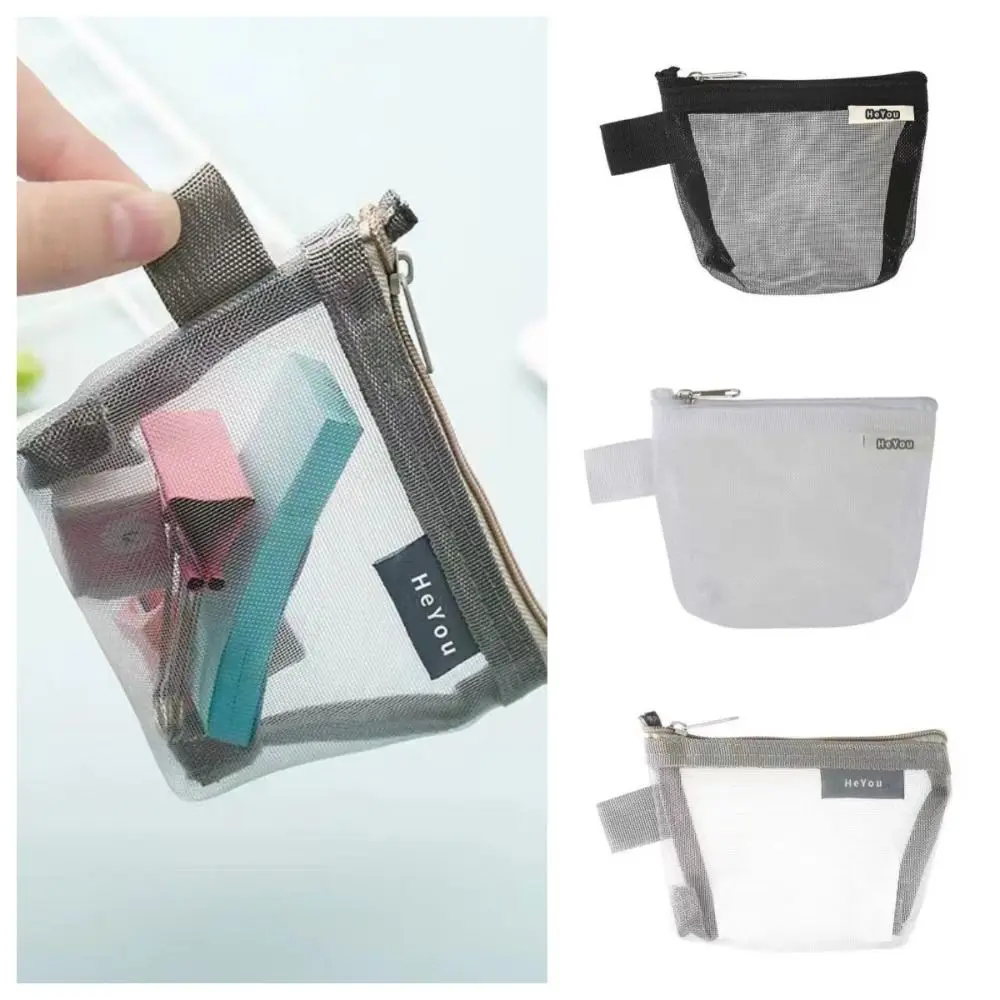 Saco De Armazenamento De Malha Transparente, Nylon Zipper Pouch, Pequena Bolsa De Moedas, Titular do cartão de identificação e crédito, Saco De Armazenamento De Papelaria