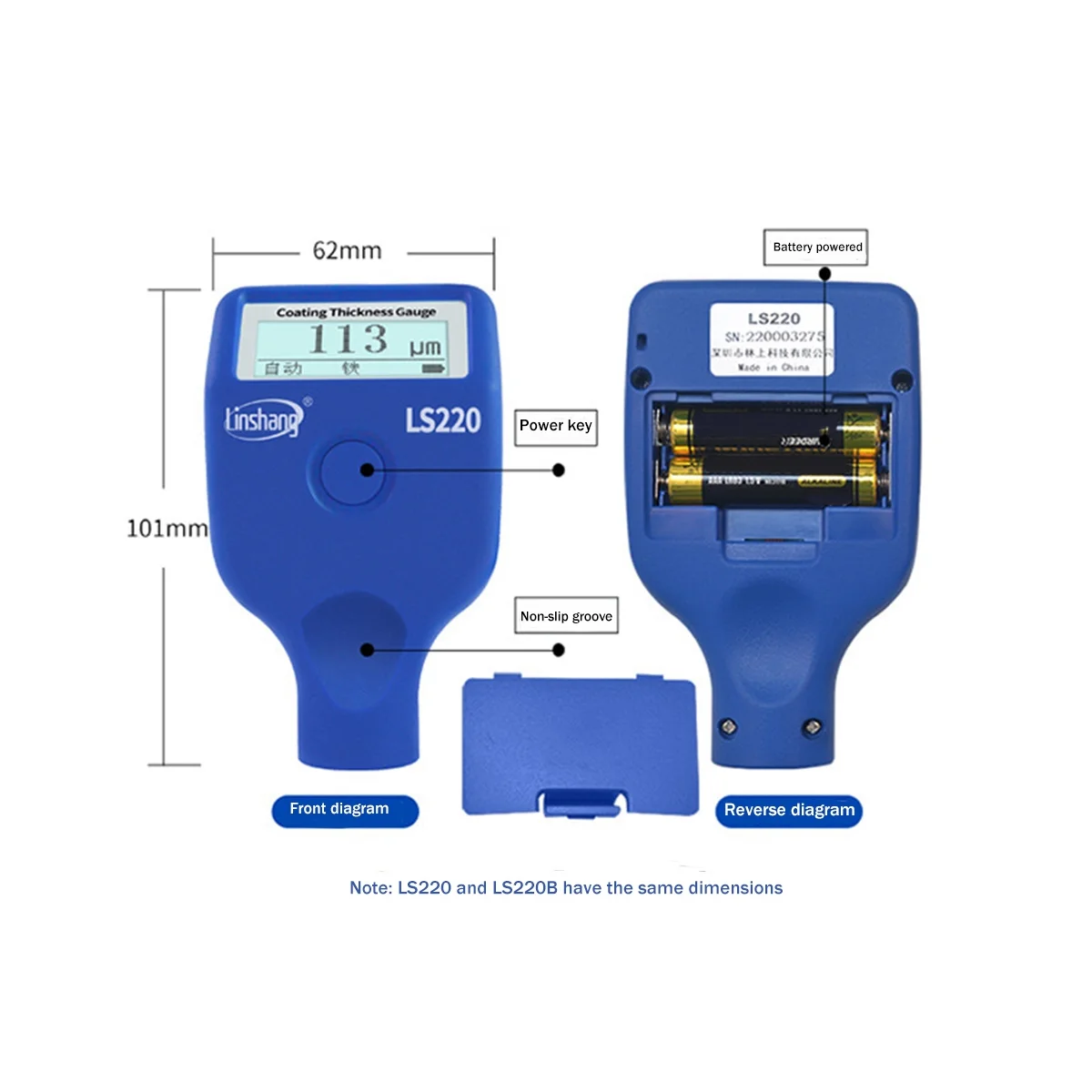 Linshang LS220B Bluetooth Coating Thickness Gauge Car Paint Meter LCD Screen 2000Um for Car Dry Film