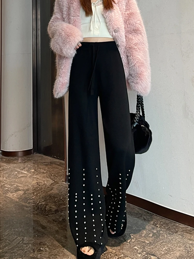 Bla スパンコール ルーズ カジュアル パンツ レディース 秋冬新作 スレ ワイドレッグ パンツ レディース ロングパンツ 非対称ローウエスト