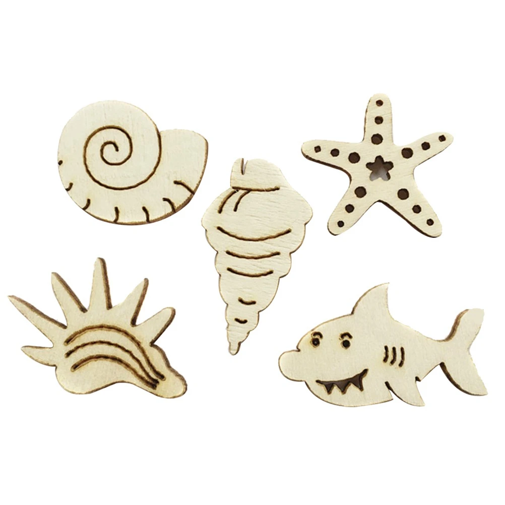 

50 Pcs Marine Animal Wood Chips Wooden DIY Crafts Ornaments Decorations Fish Cutouts Sewing Accessories Holiday