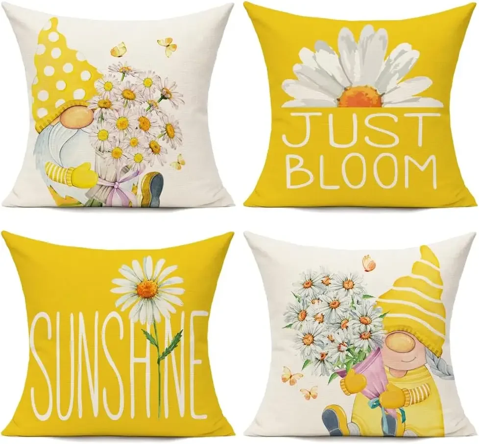 40x40cm Outdoor Yellow Pillowcase Spring and Summer Decoration Cushion Cover Family Decoration Garden Sofa Daisy