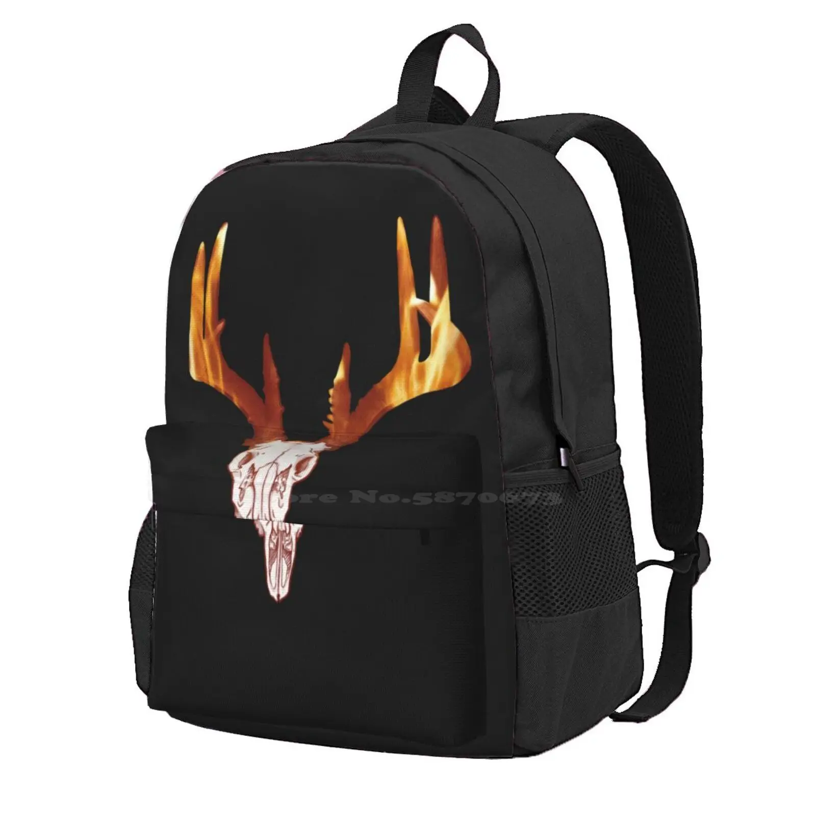 Flaming Deer Skull Hot Sale Schoolbag Backpack Fashion Bags Deer Skull Flame Fire Taxidermy Animal Skull Hunter Hunting Bones