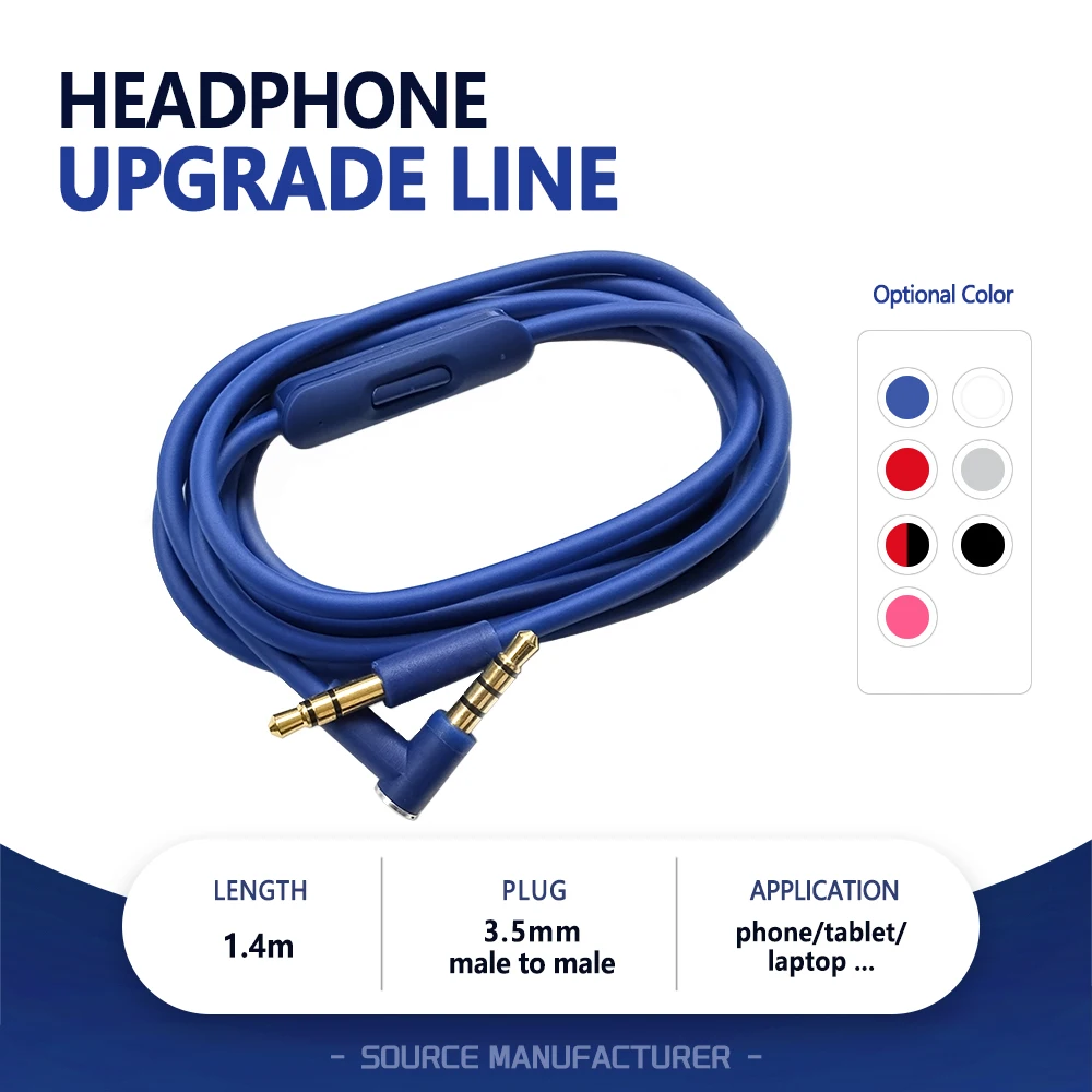 

3.5mm Jack Replacement Extension Audio Cable blue For Beats Studio 3 2 SOLO 3 2 HD Pro Mixr Microphone Headset 3.5 male to male