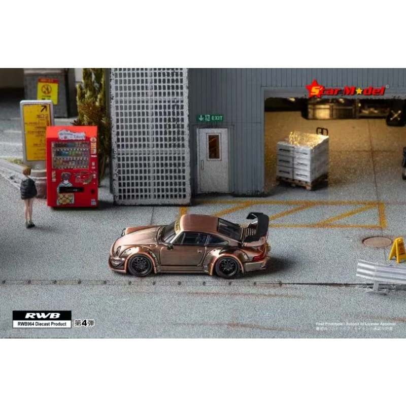 STAR In Stock 1:64 RWB 964 GT Raw Copper Titanium Diecast Diorama Car Model Collection Miniature Toys