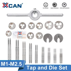 Xcan ferramentas de mão,conjunto de torneiras e roscas 31 peças, mesa de torneiras métricas e roscas em aço hss, conjunto de mini chave de rosca