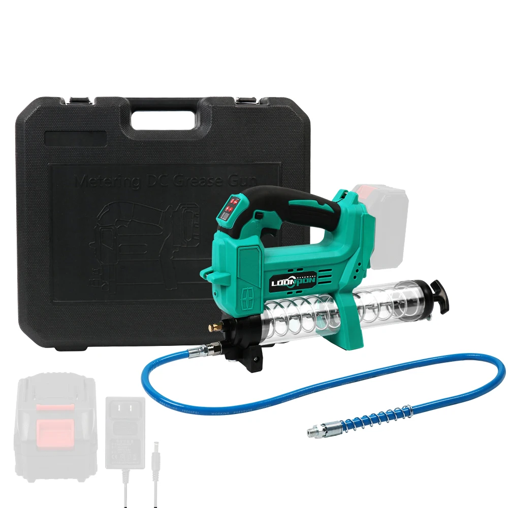 Cordless Grease Gun Battery Powered 21V Professional Electric Grease Gun Kit with 10000 PSI 100cm Flexible Hose 4 Point Base