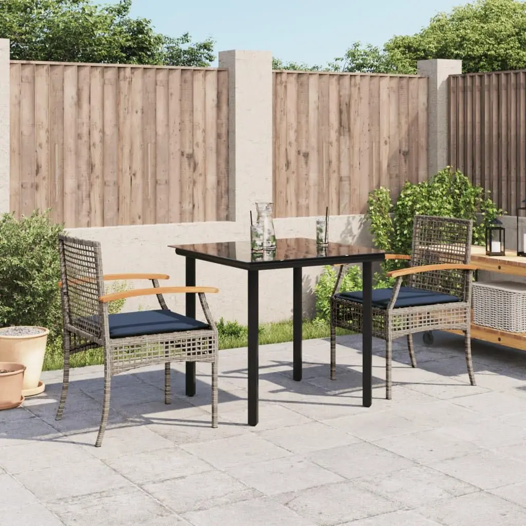 Outdoor Dining Set 3 Piece Patio Furniture with Cushions Gray Poly Rattan, Customized