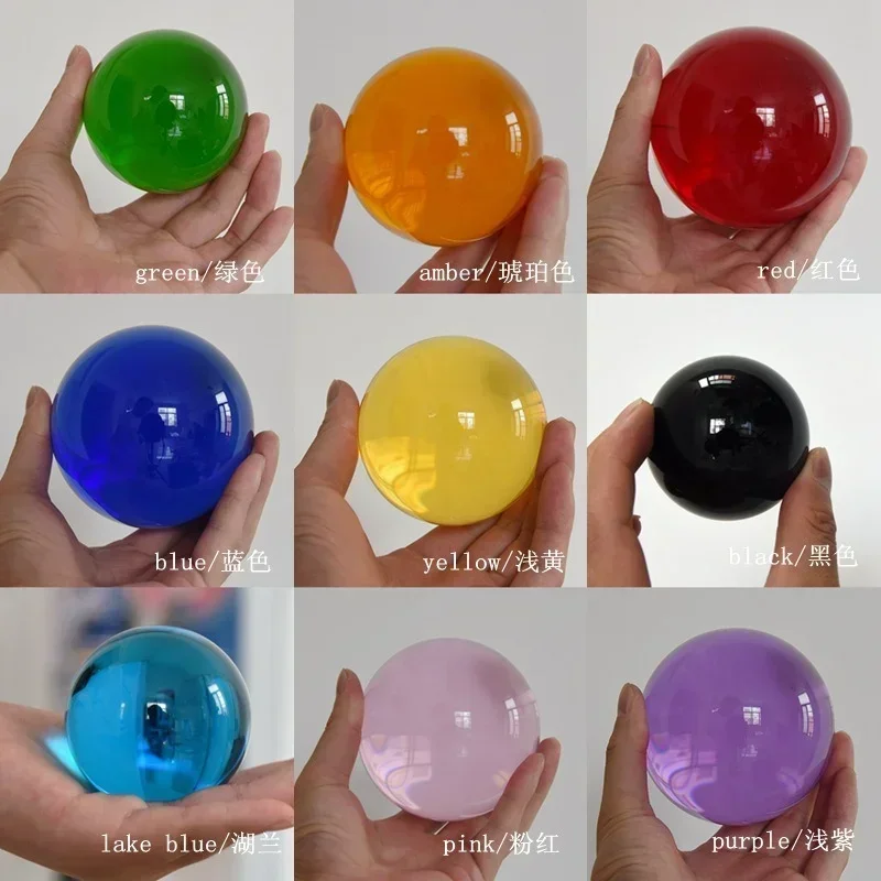 Transparent Crystal Ball K9 Yellow Pink Stained Glass Ball Base Carving Art Decorative Crafts