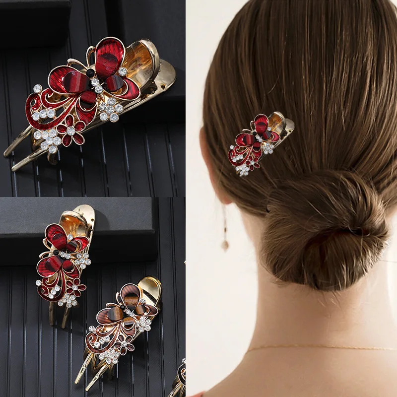 Butterflies Rhinestones Hair Clips Headgear Straight Line Hair Clips for Women