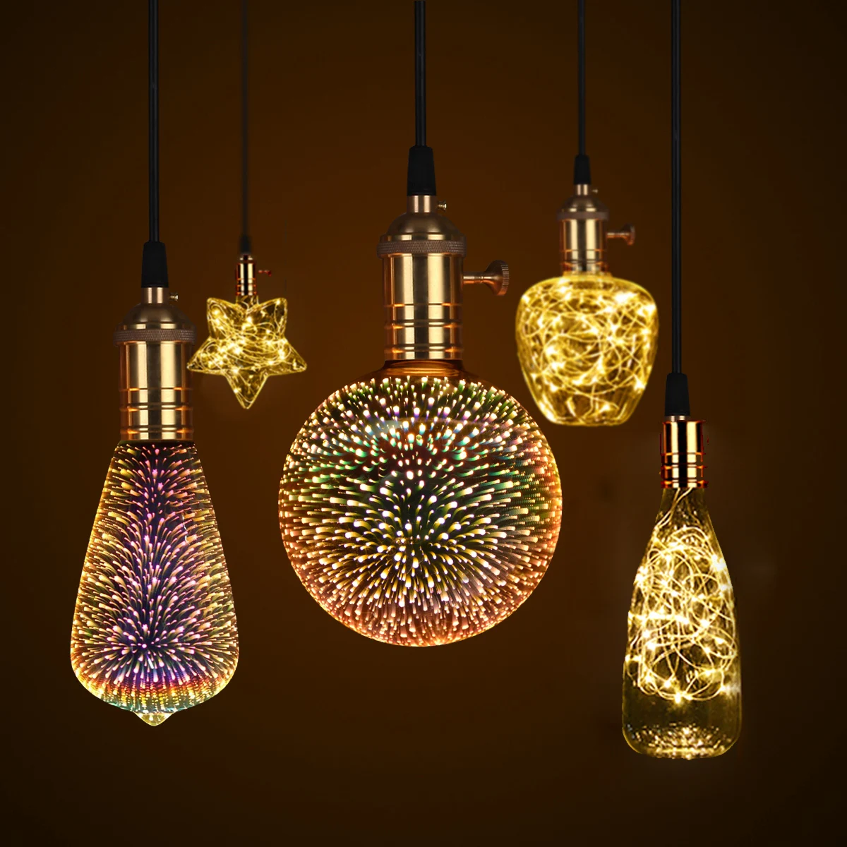 3D LED Light Bulb E27 4W Vintage Star Fireworks Design 85V-265V Holiday Party Night Decorative Ambinet Lamp Ampoule for Lighting
