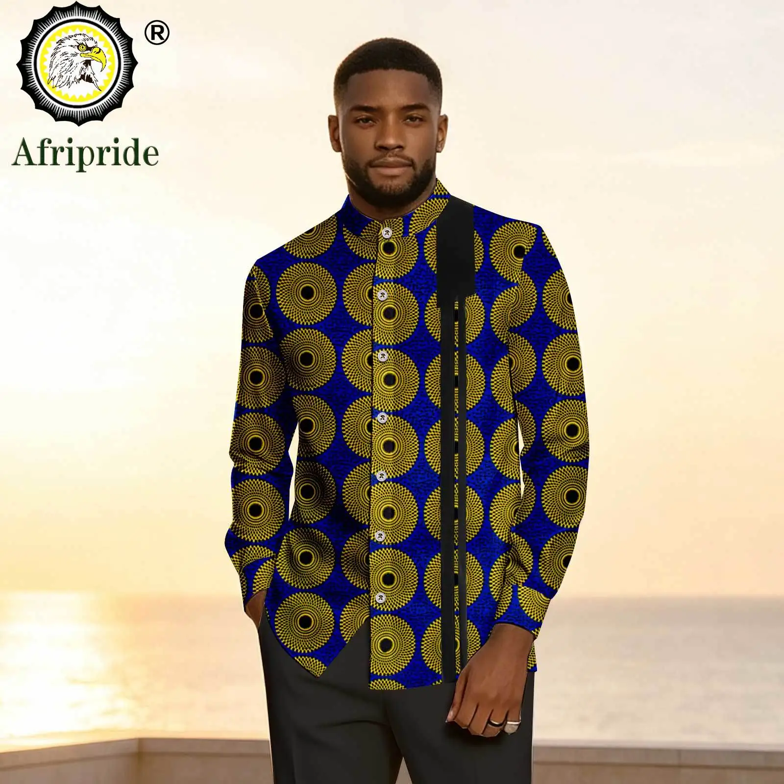 Men's Long Sleeve African Ankara Print Button Down Shirt Traditional African Wax Print  Dashiki Shirt for Wedding Party 2612007