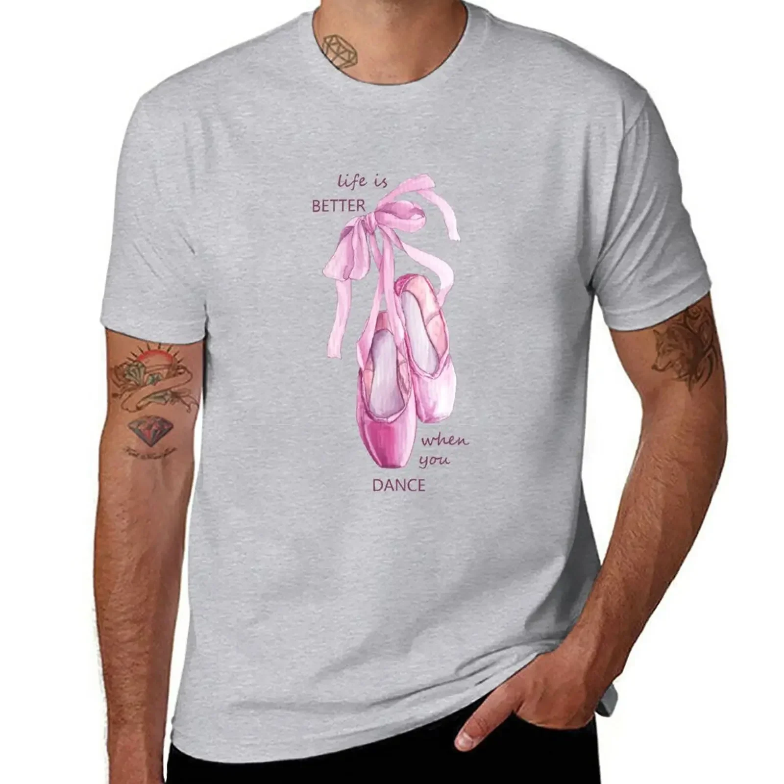 vintage clothes heavy weight t shirts for men Pointe shoes T-Shirt tops graphic t shirts  harajuku  men clothing  COTTON image 5