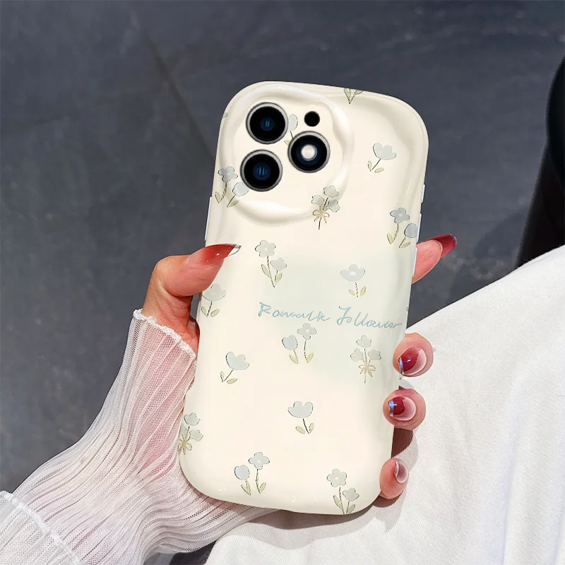 Glossy Blue Floral Phone Case For Samsung Galaxy A56 A57 S26 S25 Plus S24 Ultra A57 A36 A37 A07 A15 A17 A27 3D Silicone Cover