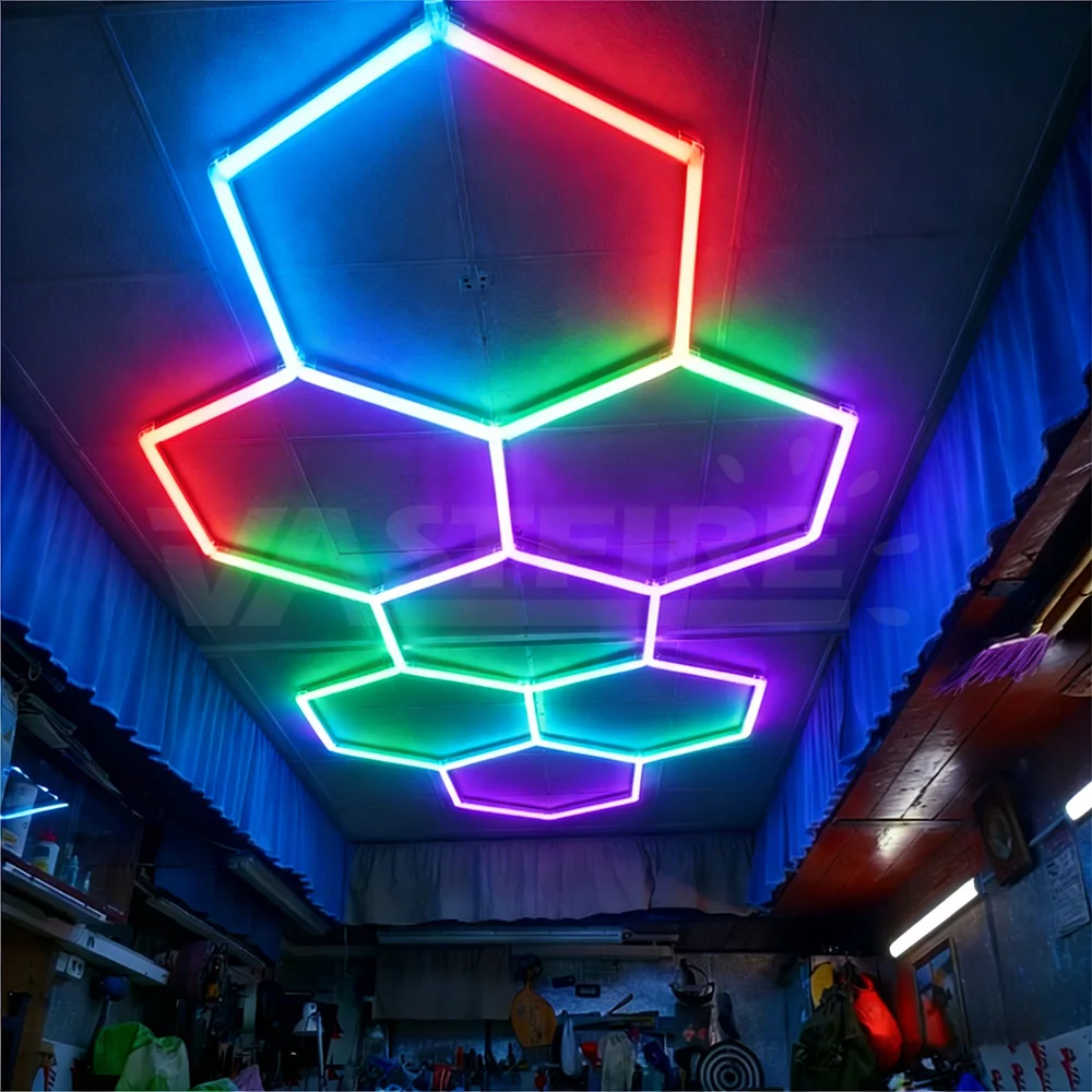 

Smart RGB honeycomb hexagonal LED light with music function, suitable for mobile remote control, suitable for garage, game room