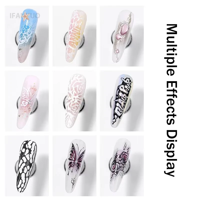 레이스 홀 블랙 화이트 네일 포크 네일 아트 글루 버블 오션 웨이브 패턴 홀로우 페인팅 아트 젤 UV LED 프라이머 소크 오프 바니쉬