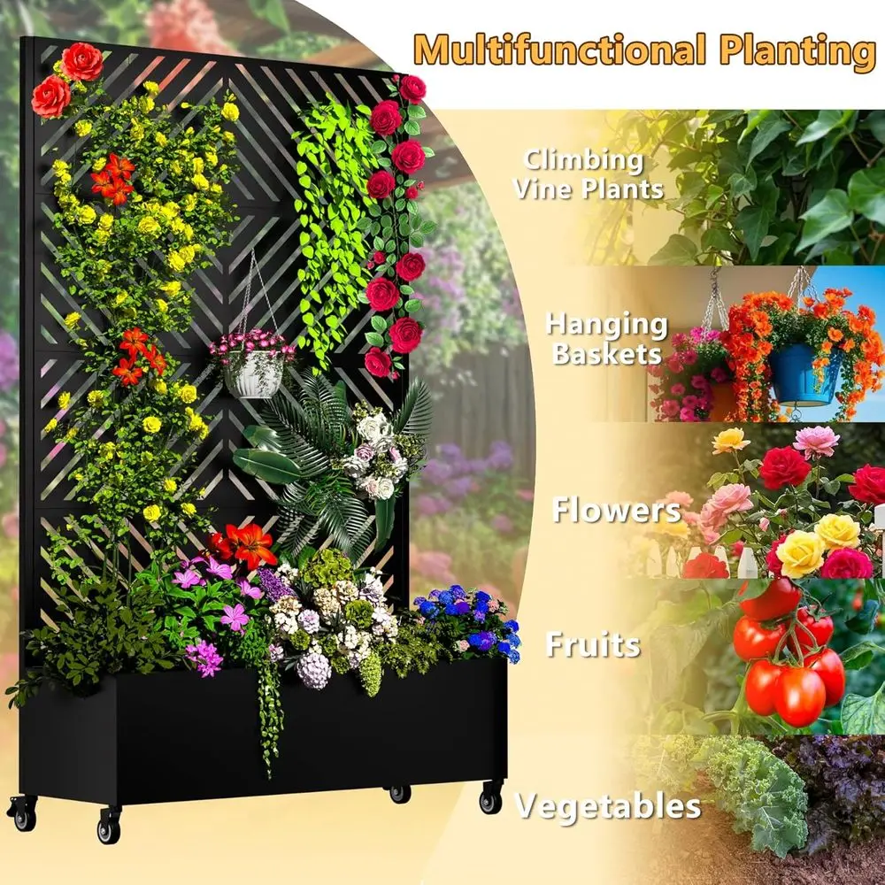 MTART Metal Planter Box with Trellis Outdoor, 72"x47"x16" Galvanized Raised Garden Bed with Privacy Sn & Drainage Holes & Lockab - view 5