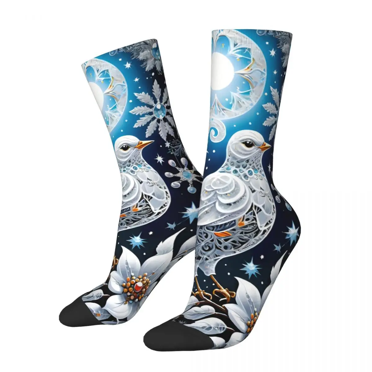 Russian Blue White Porcelain Animal Art Sock Printed Man Polyester