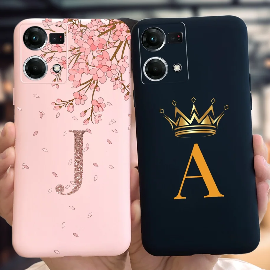 For OPPO Reno 7 4G Case Luxury Initials Letters Painted Silicon Soft Cover For OPPO F21 Pro 4G Reno7 2022 CPH2363 Phone Bag Case