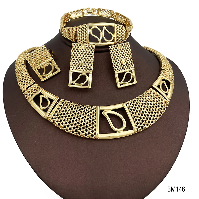 Ensemble de bijoux 2 tons pour femmes, collier de Dubaï, boucles d'oreilles et bague, article de fête de mariage africain avec 03/Wear, accessoires pour femmes