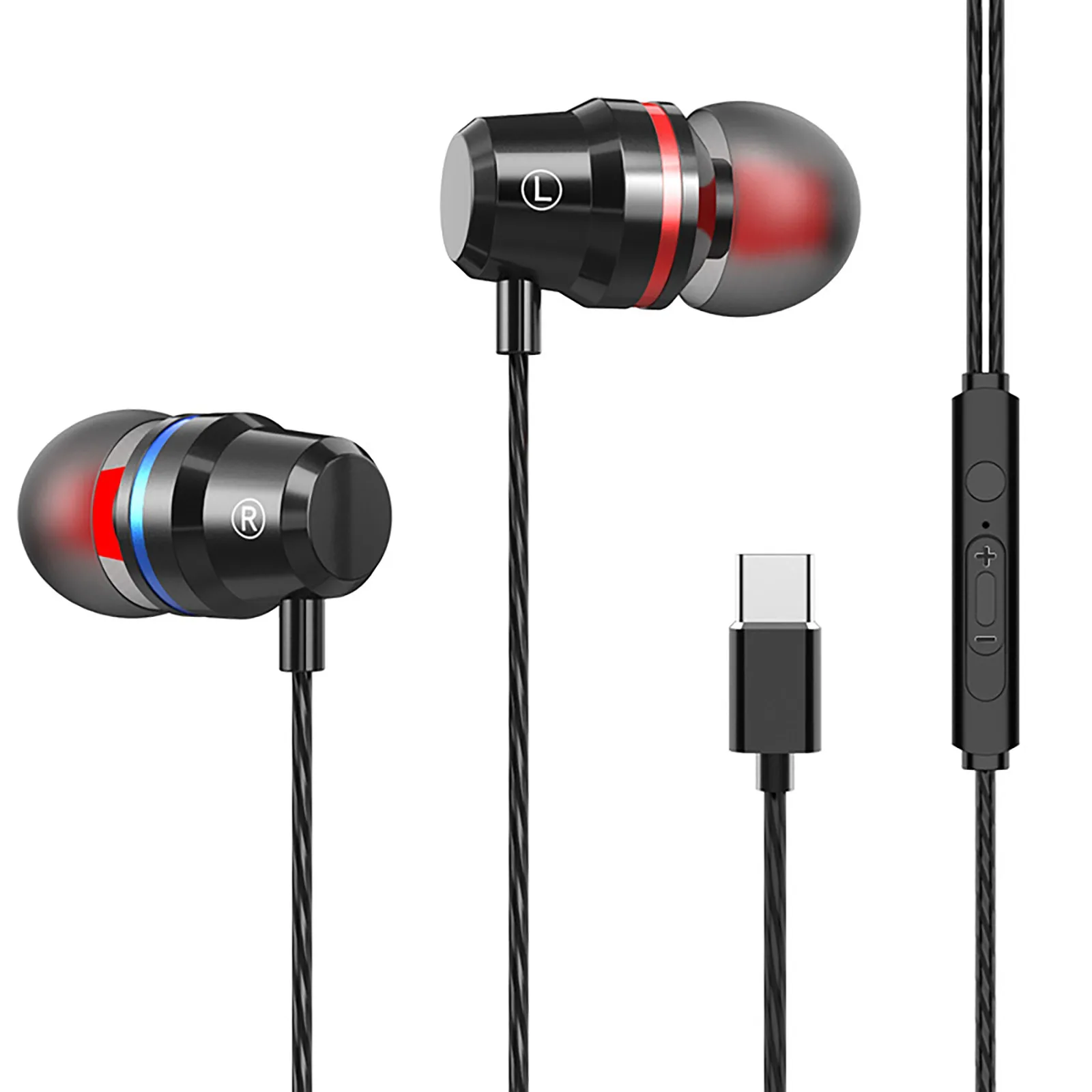 Type-C Wired In Ear Headphones Stereo Inear Microphone Wired Headphones For Phone Pc Laptop Tablet Plug In Earbuds