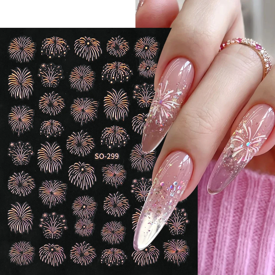 Autocollants holographiques pour Nail Art, feux d'artifice en fleurs, or, argent, rose, paillettes, décalcomanies japonaises, décoration de manucure, 5 pièces