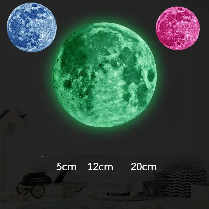 5-30cm Aesthetic 3D Luminous Moon Wall Sticker Glow in The Dark Fluorescent Sticker PVC Home Kid Room Decals Wall Decor Wallpape