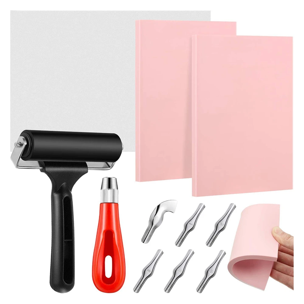 

ABNC-Rubber Stamp Making Kit,Block Printing Tool Kit,Linoleum Cutter with 6 Type Blades,Tracing Paper for Craft Stamp Carving