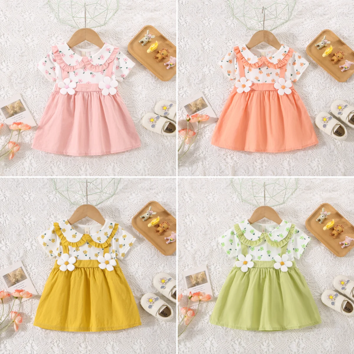 Summer New Baby Girl Dress Baby Girl Cute Doll Collar Flower Printed Cotton Dress Kids Birthday Gift