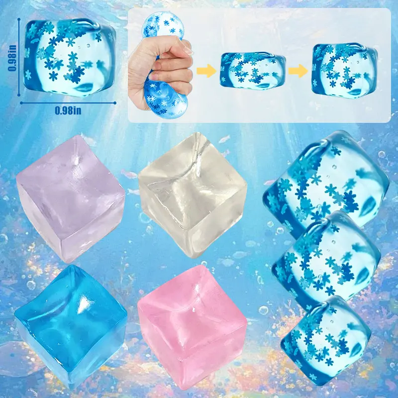 Clear Snowflake Ice Cube Squishy TPR Soft Squeeze Fidget Anxiety Relief Sensory Decompression Adult Office Desk Hand Toy Present