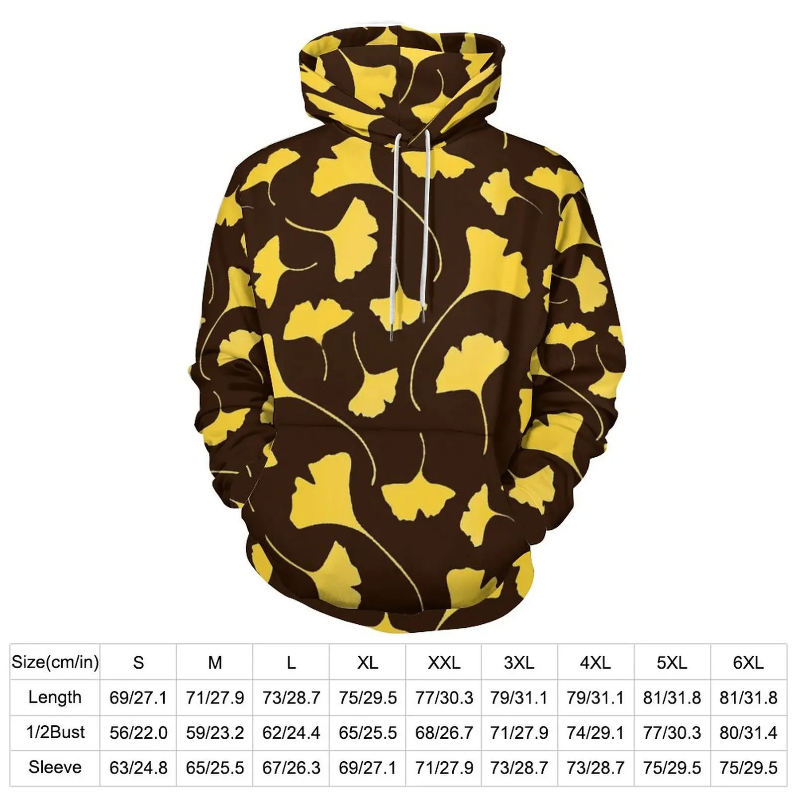 Yellow Ginkgo Biloba Hoodies Long Sleeve Leaves Print Retro Casual Hoodie Autumn Harajuku Oversized Design Loose Sweatshirts