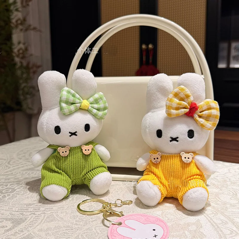 Cute Bow Miffy Plush Keychain Cartoon Anime Stuffed Doll Creativity Peripherals Couple Backpack Decoration Friend Birthday Gift
