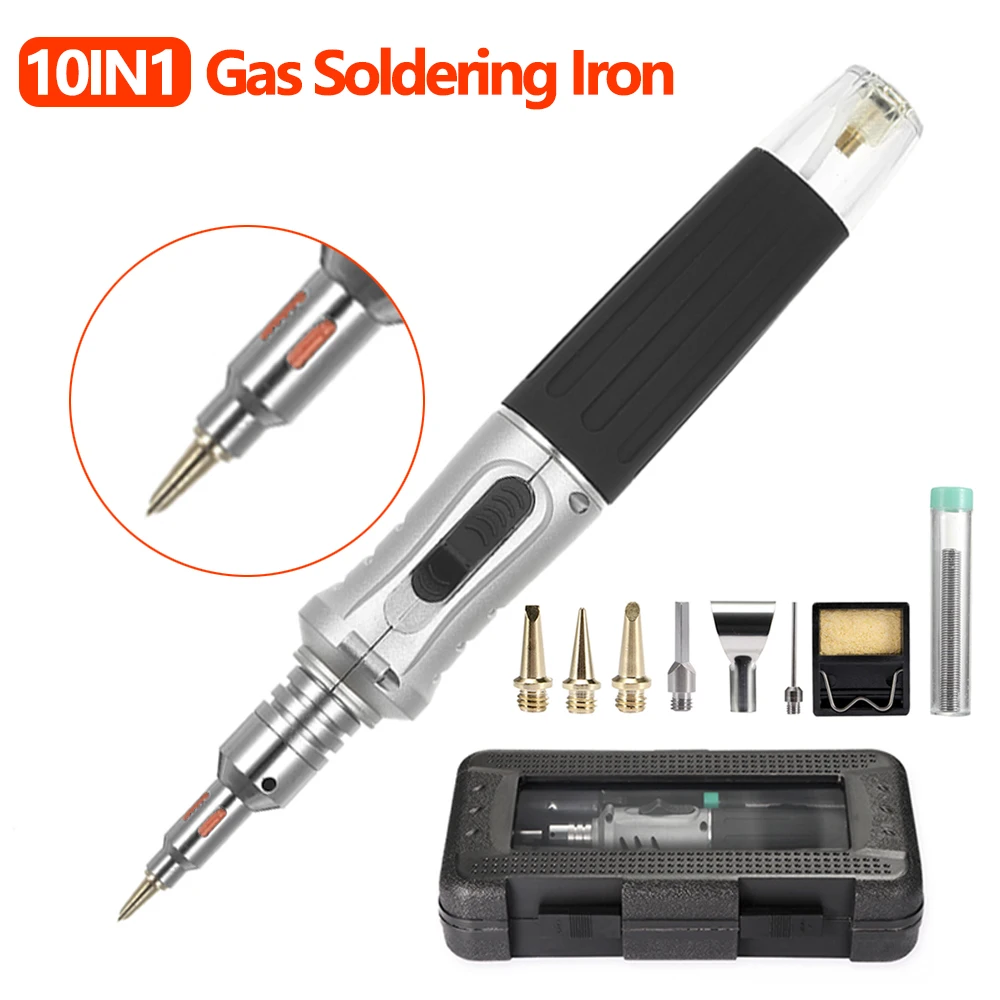 10 In 1 Gas Soldering Iron Cautin Portable Welding Tool Kits Gas Tin Welder With Welding Accessories Soldering Station Set