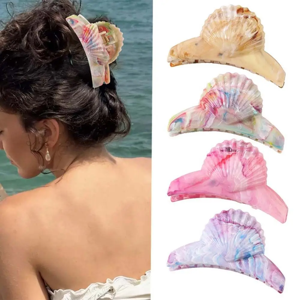 1 PCS Acetate Shell Shaped Hair Clip Beach Styling Accessory Sea Creature Shark Claw Ponytail Clip Hair Accessory