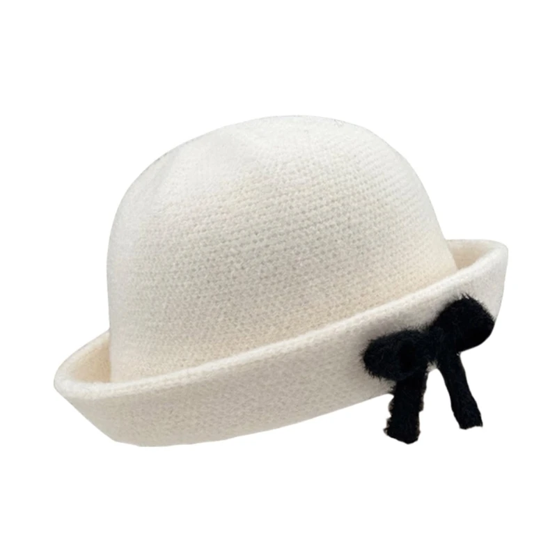 Bowknot Fisherman Caps for Women Fashion Knitted Bucket Hat Autumn Winter Sweet Plush Hat Fashionable Hat for Drop shipping